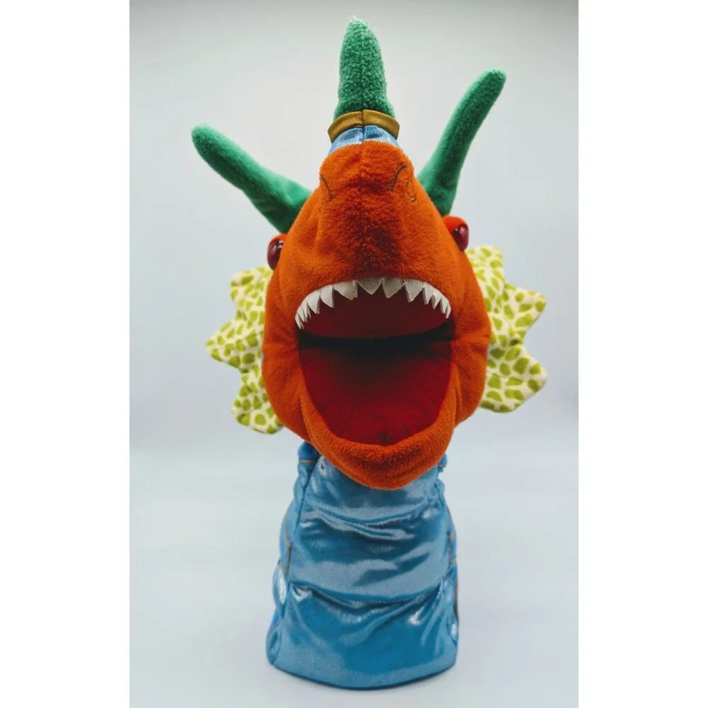 Manhattan Toy Dragon Hand Puppet Plush Orange Blue Stuffed Animal 2010 17